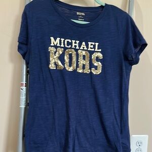 Michael Kors Blue Tee with Gold Sequins